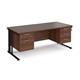 Maestro 25 straight desk 1800mm x 800mm with 2 and 3 drawer pedestals - black cable managed leg frame, walnut top