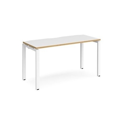 Adapt single desk 1400mm x 600mm - white frame, white top with oak edging