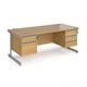 Contract 25 straight desk with 2 and 3 drawer pedestals and silver cantilever leg 1800mm x 800mm - oak top