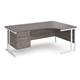 Maestro 25 right hand ergonomic desk 1800mm wide with 2 drawer pedestal - white cantilever leg frame, grey oak top