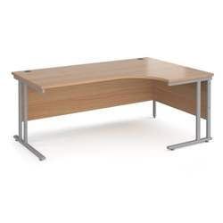 Maestro 25 right hand ergonomic desk 1800mm wide - silver cantilever leg frame, beech top