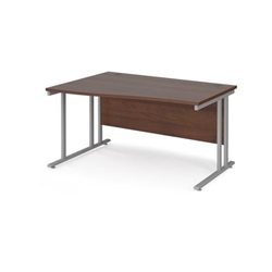 Maestro 25 left hand wave desk 1400mm wide - silver cantilever leg frame, walnut top