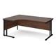 Maestro 25 left hand ergonomic desk 1800mm wide - black cantilever leg frame, walnut top