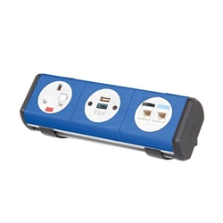 Hubble clip-on power module 1 x UK socket, 1 x TUF (A&C connectors) USB charger, 2 x RJ45 sockets - black