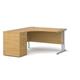 Maestro 25 left hand ergonomic desk 1400mm with silver cantilever frame and desk high pedestal - oak