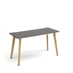 Giza straight desk 1400mm x 600mm with wooden legs - oak finish, grey top