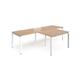 Adapt double straight desks 2800mm x 800mm with 800mm return desks - white frame, beech top