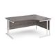 Maestro 25 right hand ergonomic desk 1600mm wide - white cantilever leg frame, grey oak top