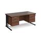 Maestro 25 straight desk 1600mm x 800mm with two x 2 drawer pedestals - black cable managed leg frame, walnut top