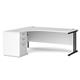 Maestro 25 left hand ergonomic desk 1800mm with black cantilever frame and desk high pedestal - white