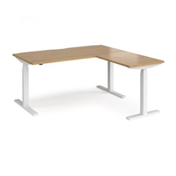 Elev8 Touch sit-stand desk 1600mm x 800mm with 800mm return desk - white frame, oak top