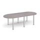 Radial end meeting table 2400mm x 1000mm with 6 chrome radial legs - grey oak