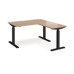 Elev8 Touch sit-stand desk 1400mm x 800mm with 800mm return desk - black frame, beech top
