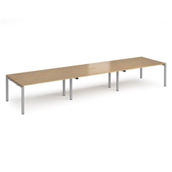 Adapt triple back to back desks 4800mm x 1200mm - silver frame, oak top