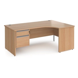 Contract 25 right hand ergonomic desk with 2 drawer silver pedestal and panel leg 1800mm - beech