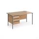 Contract 25 straight desk with 3 drawer pedestal and graphite H-Frame leg 1400mm x 800mm - beech top