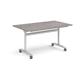 Rectangular deluxe fliptop meeting table with silver frame 1400mm x 800mm - grey oak