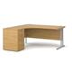 Maestro 25 left hand ergonomic desk 1600mm with silver cantilever frame and desk high pedestal - oak