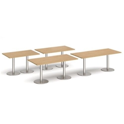 Monza rectangular dining table with flat round white bases 1200mm x 800mm - barcelona walnut