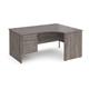 Maestro 25 right hand ergonomic desk 1600mm wide with 2 drawer pedestal - grey oak top with panel end leg