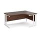 Maestro 25 right hand ergonomic desk 1600mm wide - white cable managed leg frame, walnut top