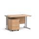 Maestro 25 straight desk 1200mm x 800mm with silver cantilever frame and 3 drawer pedestal - beech