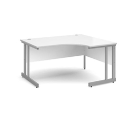 Momento right hand ergonomic desk 1400mm - silver cantilever frame, white top