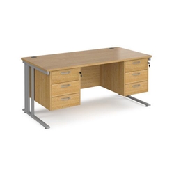 Maestro 25 straight desk 1600mm x 800mm with two x 3 drawer pedestals - silver cable managed leg frame, oak top