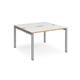 Adapt back to back desks 1200mm x 1200mm - silver frame, white top with oak edging