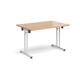 Rectangular folding leg table with white legs and straight foot rails 1200mm x 800mm - beech