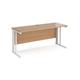 Maestro 25 straight desk 1600mm x 600mm - white cable managed leg frame, beech top