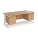 Maestro 25 straight desk 1800mm x 800mm with two x 3 drawer pedestals - white cable managed leg frame, beech top