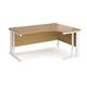 Maestro 25 right hand ergonomic desk 1600mm wide - white cable managed leg frame, oak top
