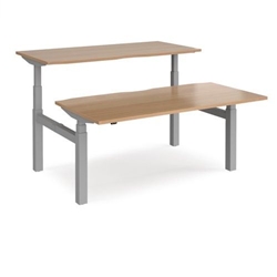 Elev8 Touch sit-stand back-to-back desks 1600mm x 1650mm - silver frame, beech top