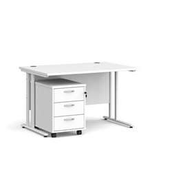 Maestro 25 straight desk 1200mm x 800mm with white cantilever frame and 3 drawer pedestal - white