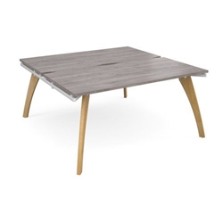 Fuze back to back desks 1600mm x 1600mm with oak legs - white underframe, grey oak top