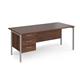 Maestro 25 straight desk 1800mm x 800mm with 3 drawer pedestal - silver H-frame leg, walnut top