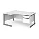 Contract 25 left hand ergonomic desk with 2 drawer pedestal and graphite cantilever leg 1600mm - white top