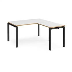 Adapt desk 1400mm x 800mm with 800mm return desk - black frame, white top with oak edge