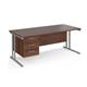 Maestro 25 straight desk 1800mm x 800mm with 3 drawer pedestal - silver cantilever leg frame, walnut top