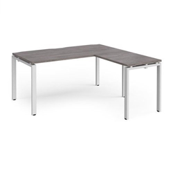 Adapt desk 1600mm x 800mm with 800mm return desk - white frame, grey oak top