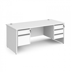 Contract 25 straight desk with 2 and 3 drawer silver pedestals and panel leg 1800mm x 800mm - white