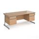 Contract 25 straight desk with 2 and 2 drawer pedestals and silver cantilever leg 1800mm x 800mm - beech top
