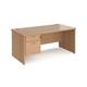 Maestro 25 straight desk 1600mm x 800mm with 2 drawer pedestal - beech top with panel end leg