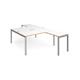 Adapt back to back desks 1600mm x 1600mm with 800mm return desks - silver frame, white top with oak edge