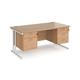 Maestro 25 straight desk 1600mm x 800mm with 2 and 3 drawer pedestals - white cantilever leg frame, beech top