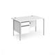 Contract 25 straight desk with 2 drawer pedestal and silver H-Frame leg 1200mm x 800mm - white top