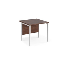 Maestro 25 straight desk 800mm x 800mm - white H-frame leg, walnut top