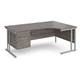 Maestro 25 right hand ergonomic desk 1800mm wide with 2 drawer pedestal - silver cantilever leg frame, grey oak top