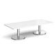 Pisa rectangular coffee table with round chrome bases 1800mm x 800mm - white